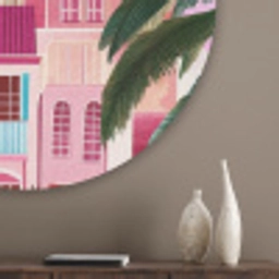 Stad - Roze - Palmbomen Akoestische PET Vilt - Rond klein -sfeer5_closeup