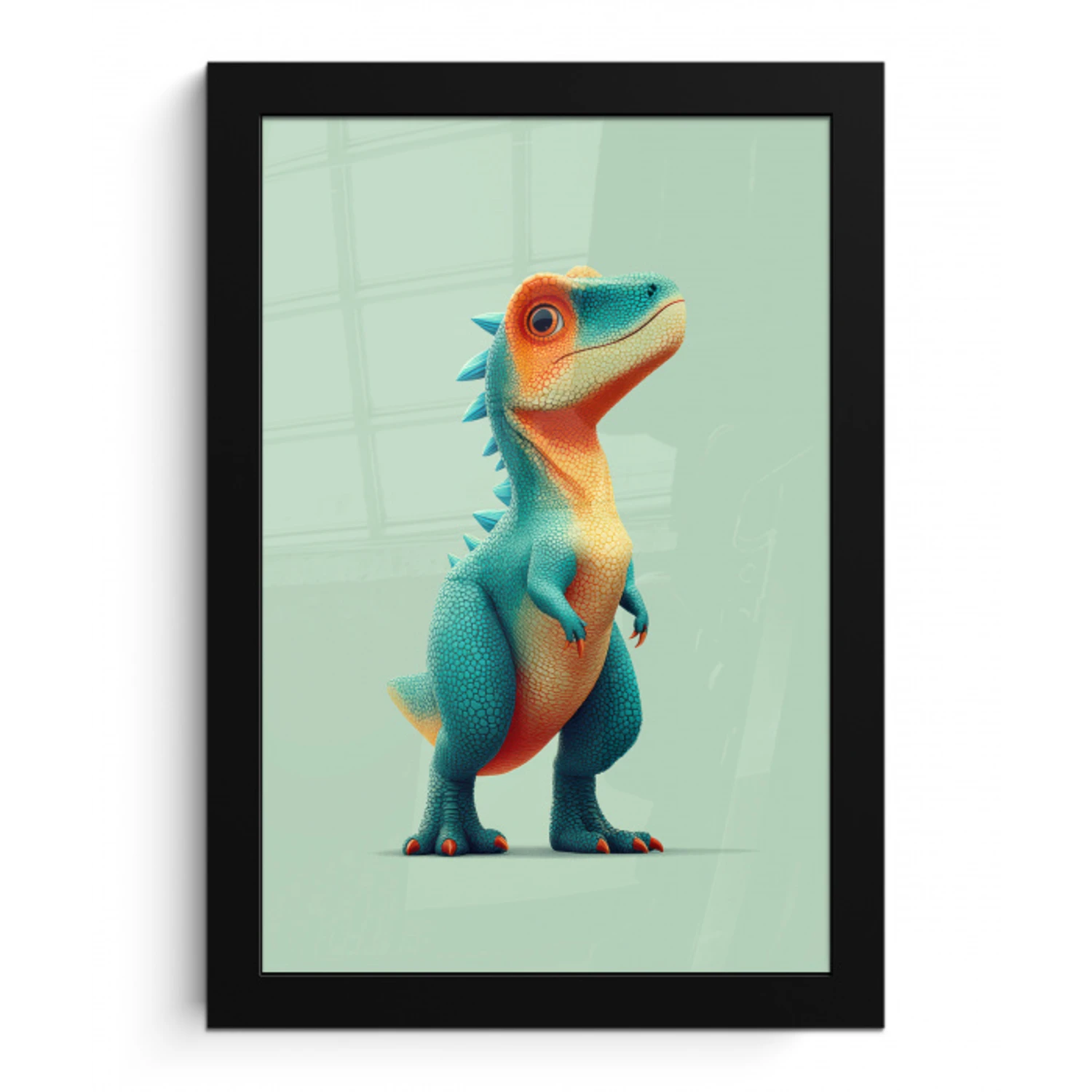 Cartoon - Dino - Oranje - Stekels fotolijst zwart zonder passe partout klein -3d