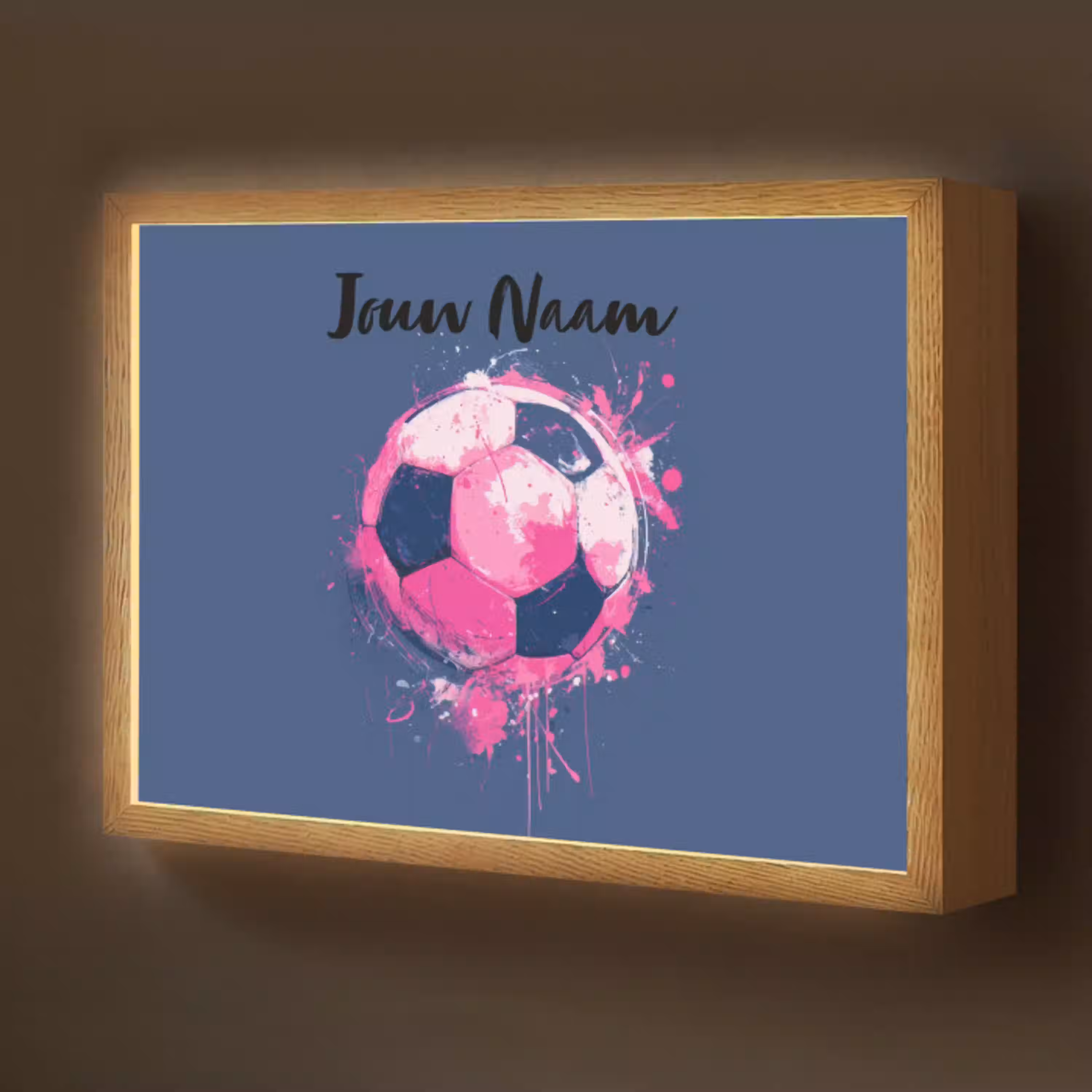 Voetbalvibes -  Verf - Roze - Blauw Light Box met batterij (Wandlamp kind) middel -z3d_website