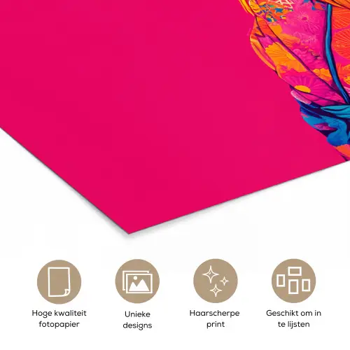 Haan - Kleurrijk - Kimono - Roze poster papier klein -closeup_NL