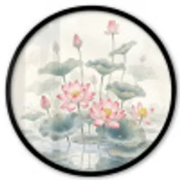 Aquarel - Lotusbloemen - Kleurrijk Fotolijst rond zonder passe partout klein -3d