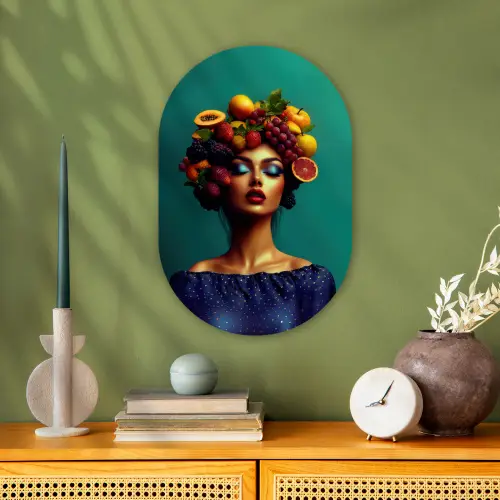 Vrouw - Hoodtooi - Tropisch - Fruit - Druiven Wandcirkel Ovaal Forex klein -sfeer2