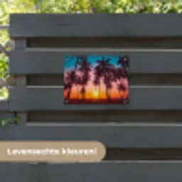 Palmboom - Zonsondergang - Horizon - Strand - Oranje - Roze tuinposter los doek klein -sfeer3