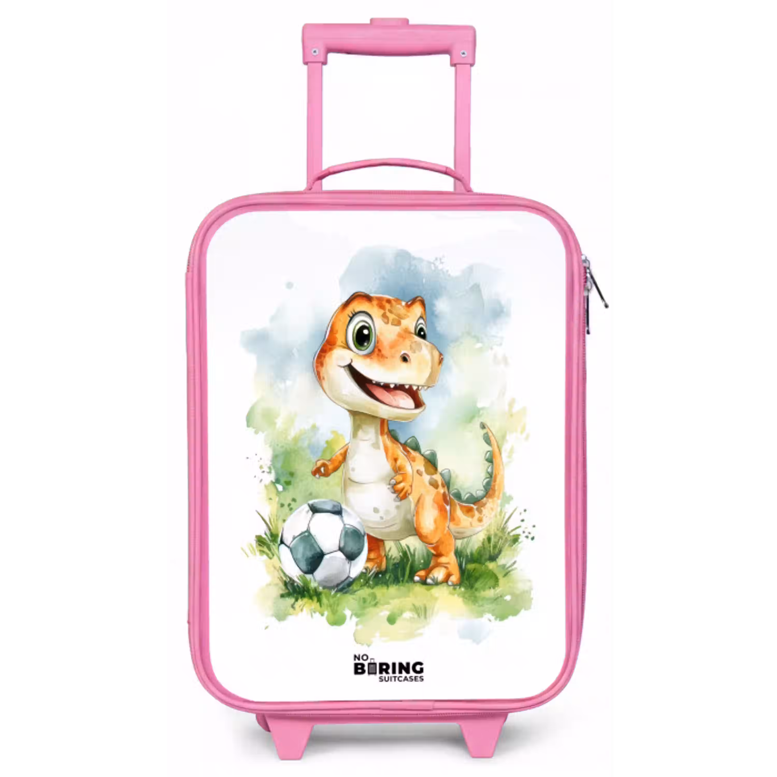 Dino met voetbal in kleurrijk veld Kinderkoffer - Roze klein -zz3dotto