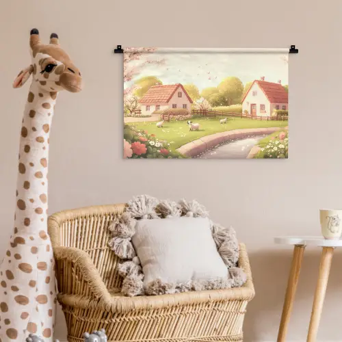 Schapen - Huisje - Platteland Wandkleed katoen klein -wsfeer5_kind