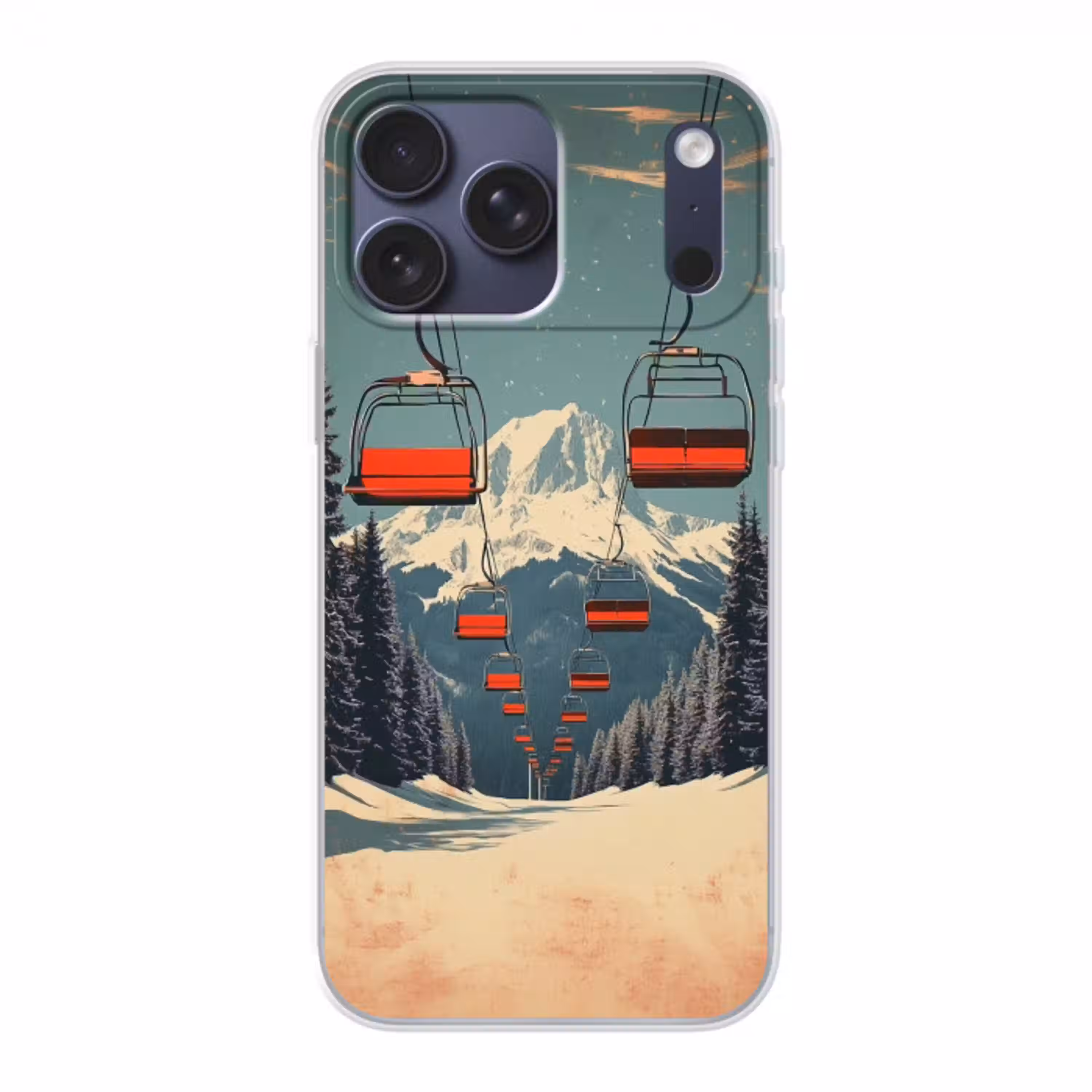 Sneeuw - Skilift - Rood - Bomen Telefoonhoesje iPhone 17 Pro Max klein -3d
