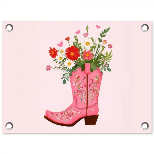 Cowboylaarzen - Roze - Boeket - Bloemen tuinposter los doek klein -3d