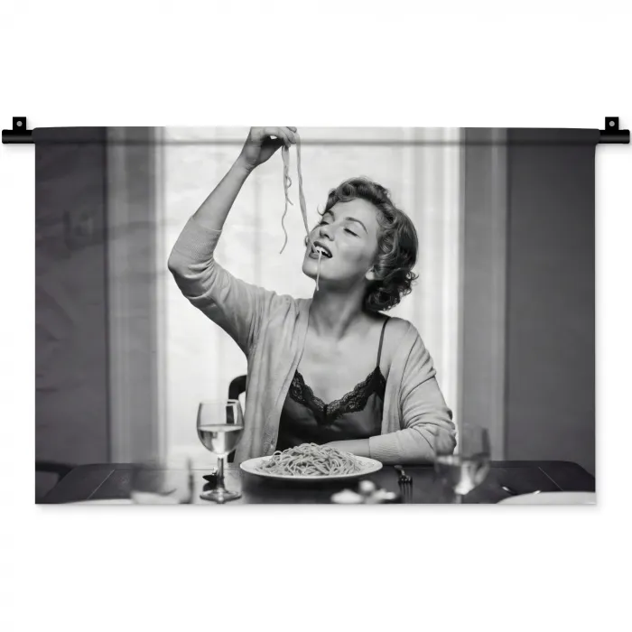 Vrouw - Spaghetti - Zwart - Wit Wandkleed katoen klein -zz3d
