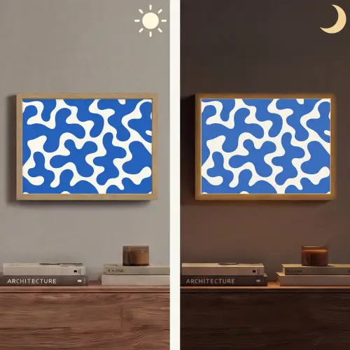 Vormen - Abstract - Blauw - Golven Light Box met batterij (Wandlamp) middel -sfeer3