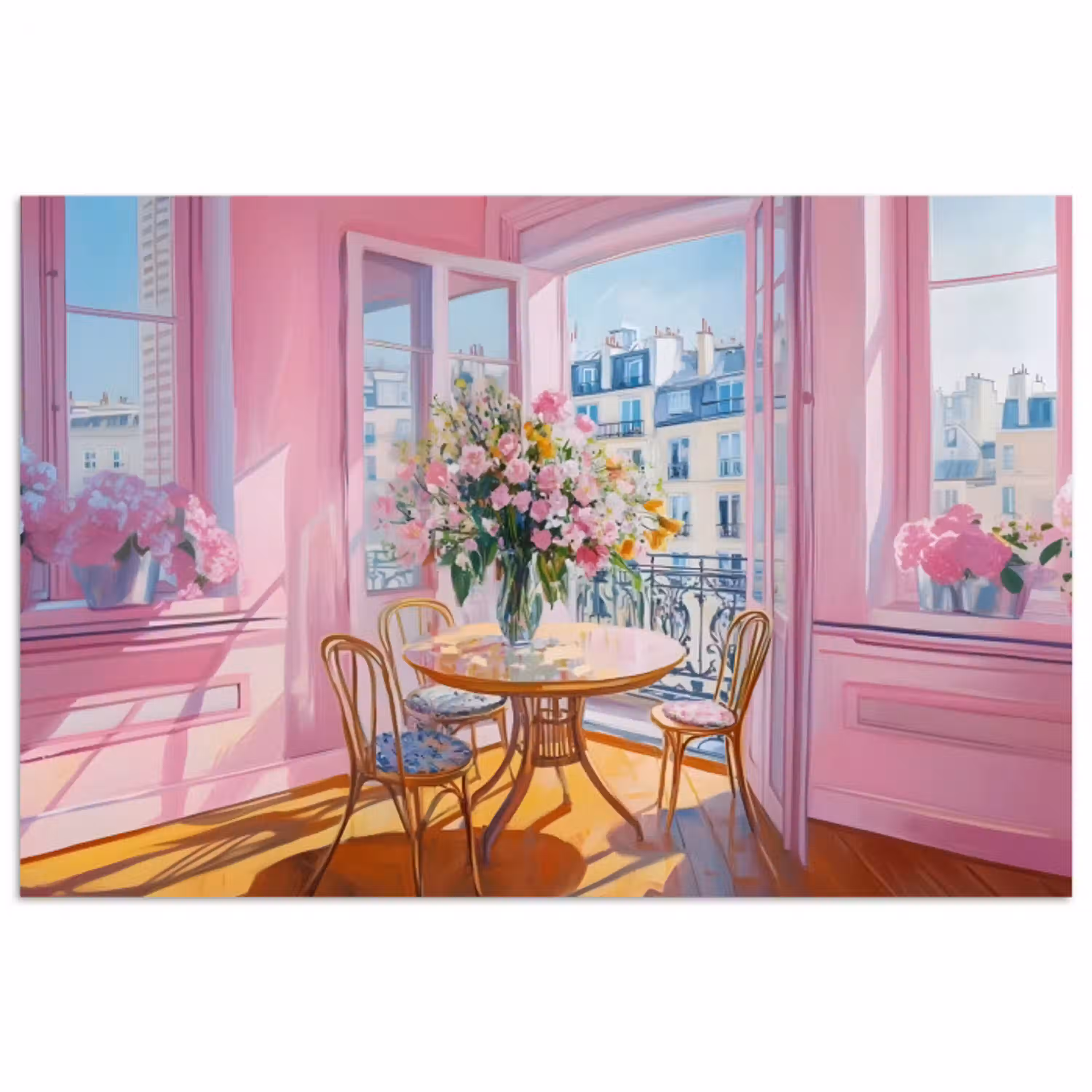 Pink - City - Bloemen poster papier klein -3d
