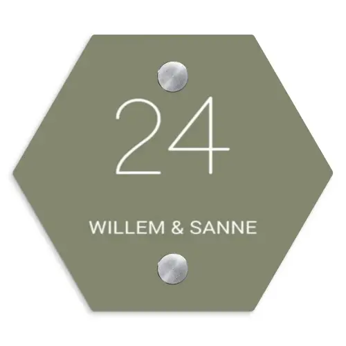 Olijfgroen - Klassiek Naambord Hexagon klein -3d