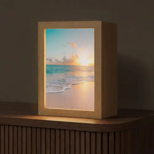 Zonsondergang - Strand - Zee - Zomer - Blauw Light Box met kabel (Tafellamp) klein -z3d_website