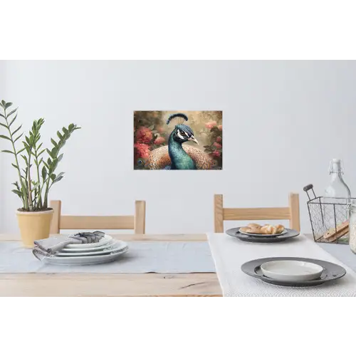 Pauw - Vogel - Bloemen - Planten - Pauwenveren Muursticker klein -eettafel