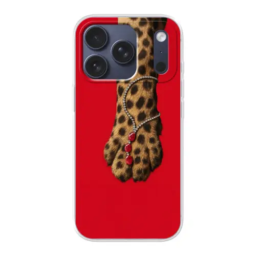 Poot - Luipaard - Ketting - Edelstenen Telefoonhoesje iPhone 17 Pro klein -3d