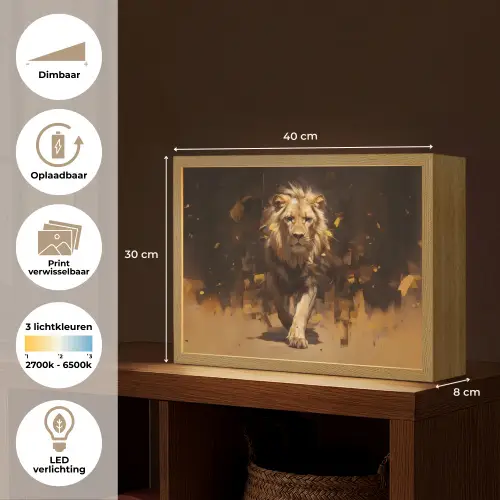 Leeuw - Geschilderd - Abstract - Goud Light Box met batterij (Wandlamp) middel -USP_websiteoverzichtNL