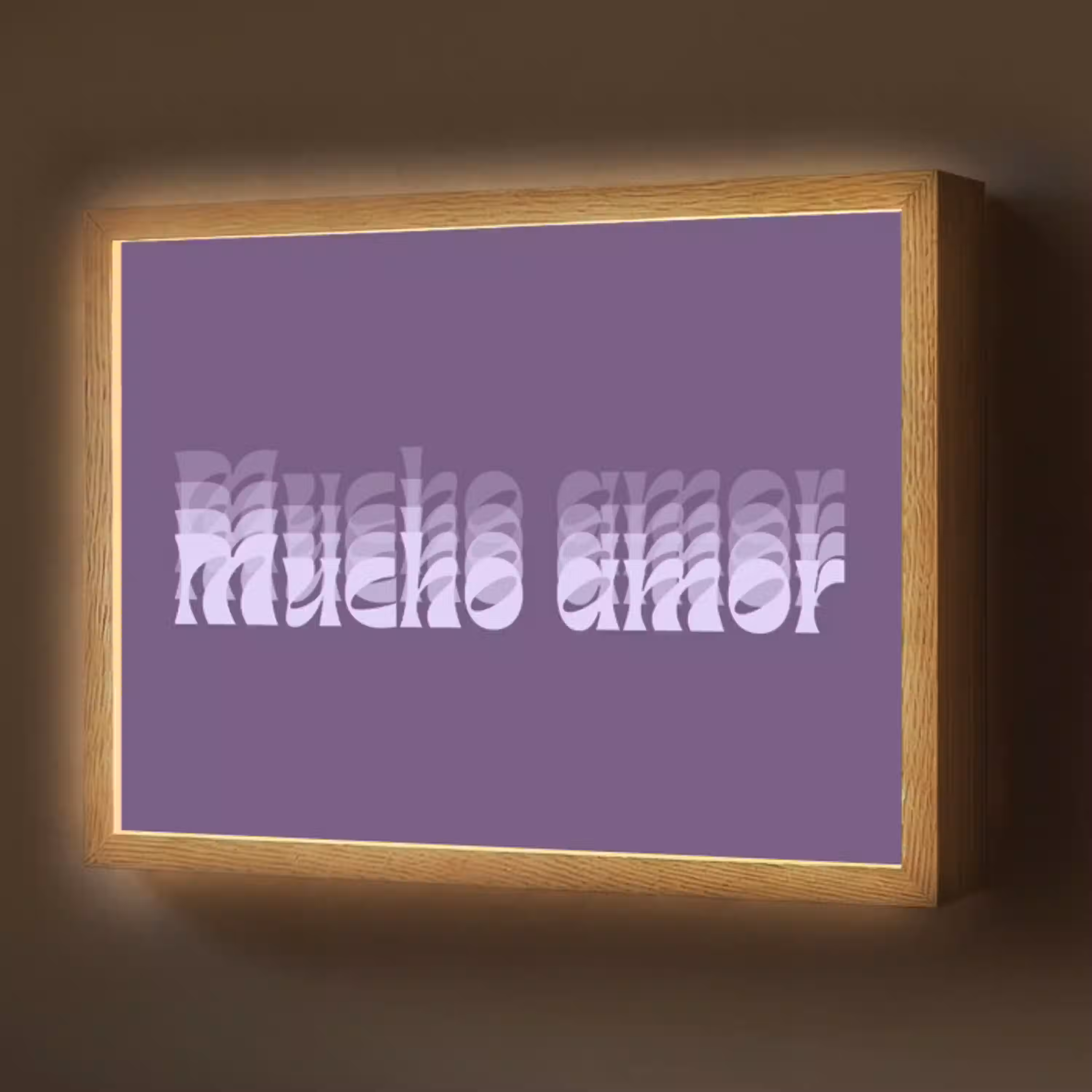 Mucho amor - Paars - Grafisch Light Box met batterij (Wandlamp) middel -z3d_website