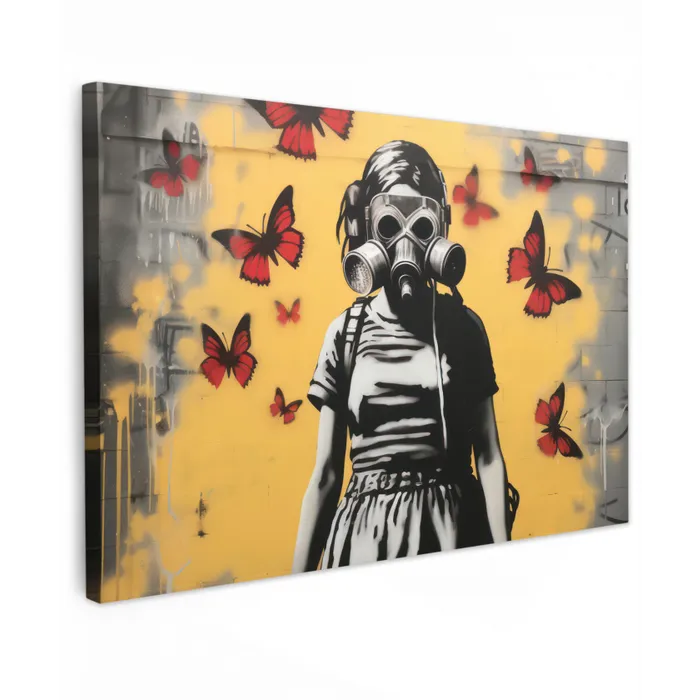 Meisje - Gasmasker - Vlinders - Graffiti canvas 2cm klein -z3d