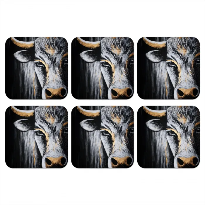 Stier - Hoorns - Snuit - Goud onderzetter kurk middel -3d