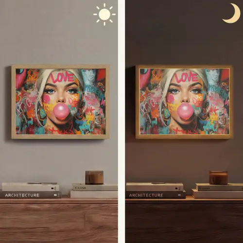 Vrouw - Kauwgom - Graffiti - Love Light Box met batterij (Wandlamp) middel -sfeer3