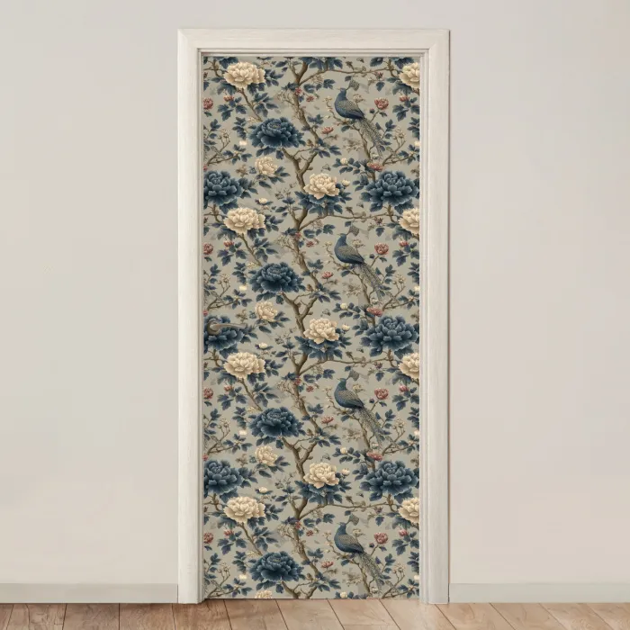 Pauw - Bloemen - Blauw deurposter klein 289 -3d_beige