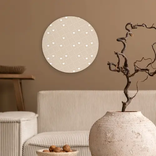 Beige - Wit - Hartjes - Patroon Wandcirkel plexiglas klein 852 -sfeer1