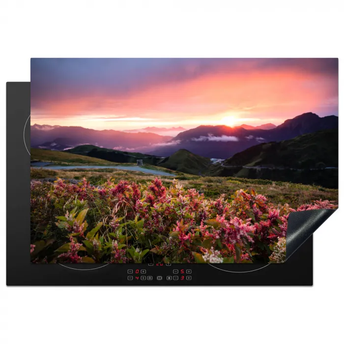 Bloemen - Bergen - Landschap - Nacht - Lucht - Roze Inductie beschermer vinyl 3mm klein -3d