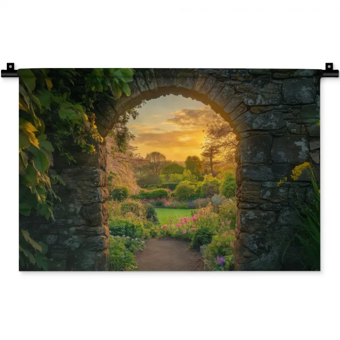 Poort - Planten - Zonsondergang Wandkleed katoen klein -zz3d