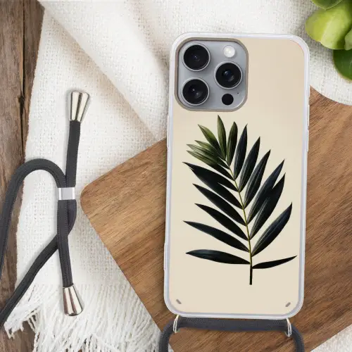 Palmblad - Donkere bladen - Subtiel Hoesje iPhone 16 Pro Max met koord klein -sfeer4
