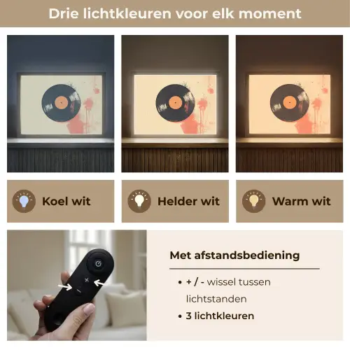 Vinylplaat - Zwart - Verfspatten - Retro Light Box met batterij (Wandlamp) middel -USP_lichtkleurNL