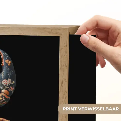 Kreeft - Zwart - Bloemenpatroon - Artistiek Light Box met batterij (Wandlamp) middel -USP_websiteprintNL