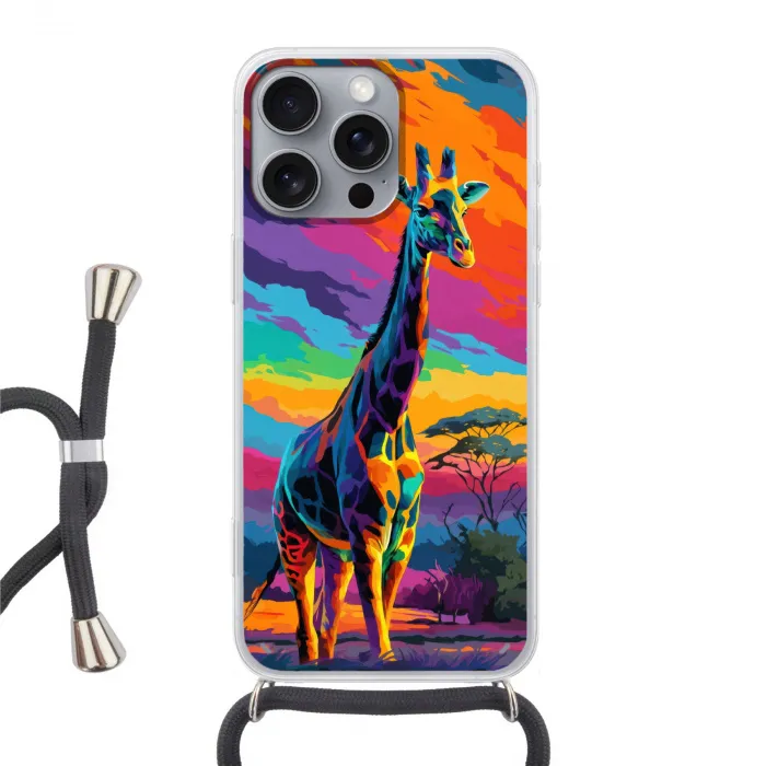 Giraffe - Savanna - Lucht - Gekleurd Hoesje iPhone 16 Pro Max met koord klein -3d