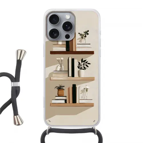 Plankjes - Boeken - Vaasjes - Planten Hoesje iPhone 16 Pro Max met koord klein -3d