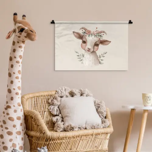 Geit - Dier - Bohemian - Bloemen - Boho Wandkleed katoen klein -wsfeer5_kind