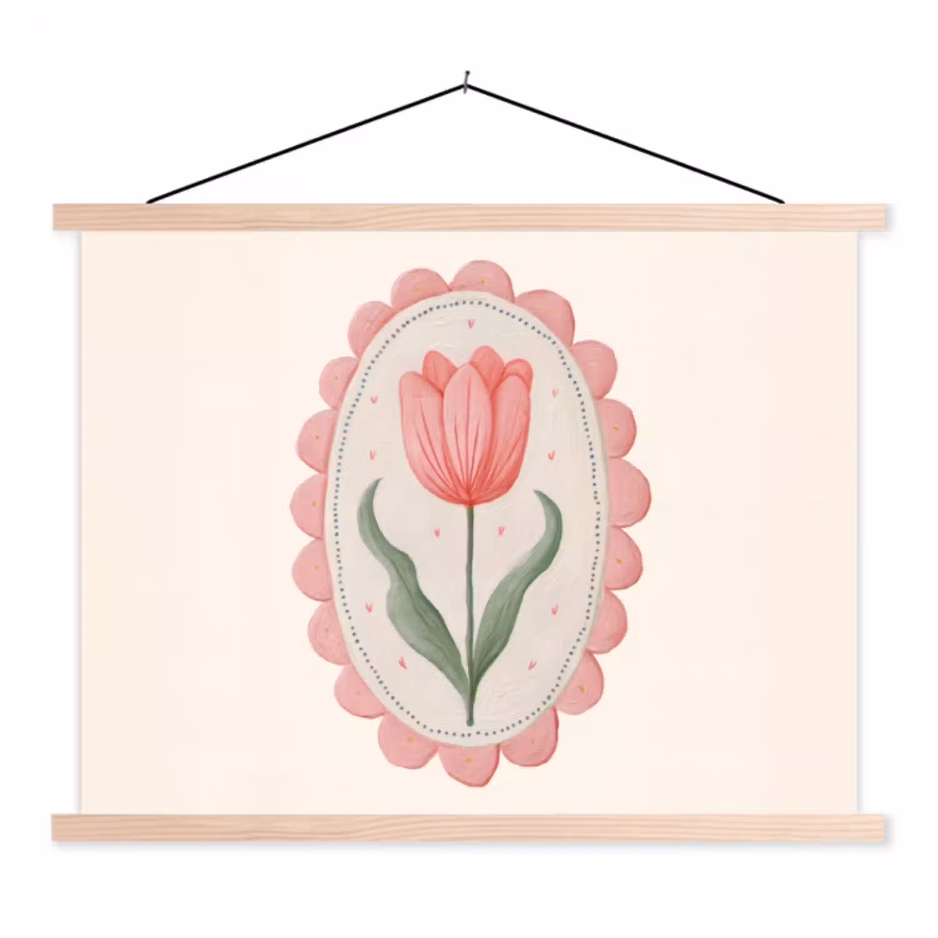 Tulp - Lijst - Ovaal - Illustratie textielposter latten blank klein -3d