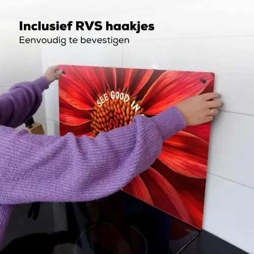 Close up - Bloem - Quote - Rood Inductie beschemer met haakjes klein -ky-ophangen-nl