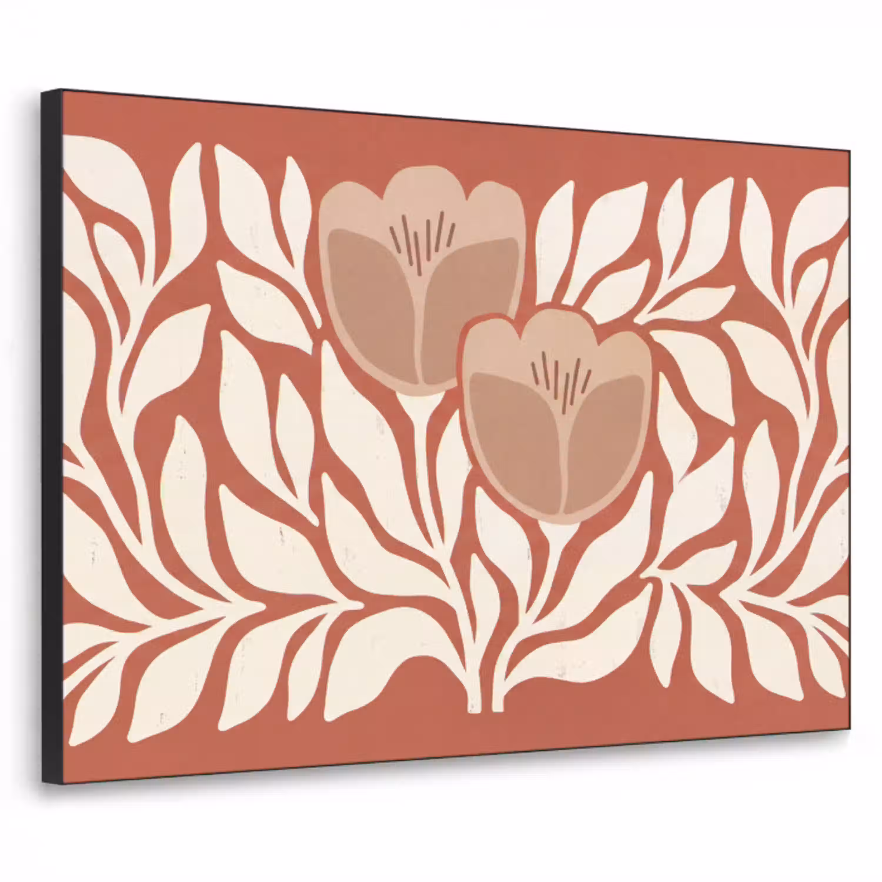 Bloemen - Abstract - Modern - Beige - Natuur Textielframe zwart klein -3d