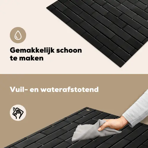 Grijs - Baksteen - Patroon - Stenen Inductie beschemer met haakjes middel -ky-schoon-nl