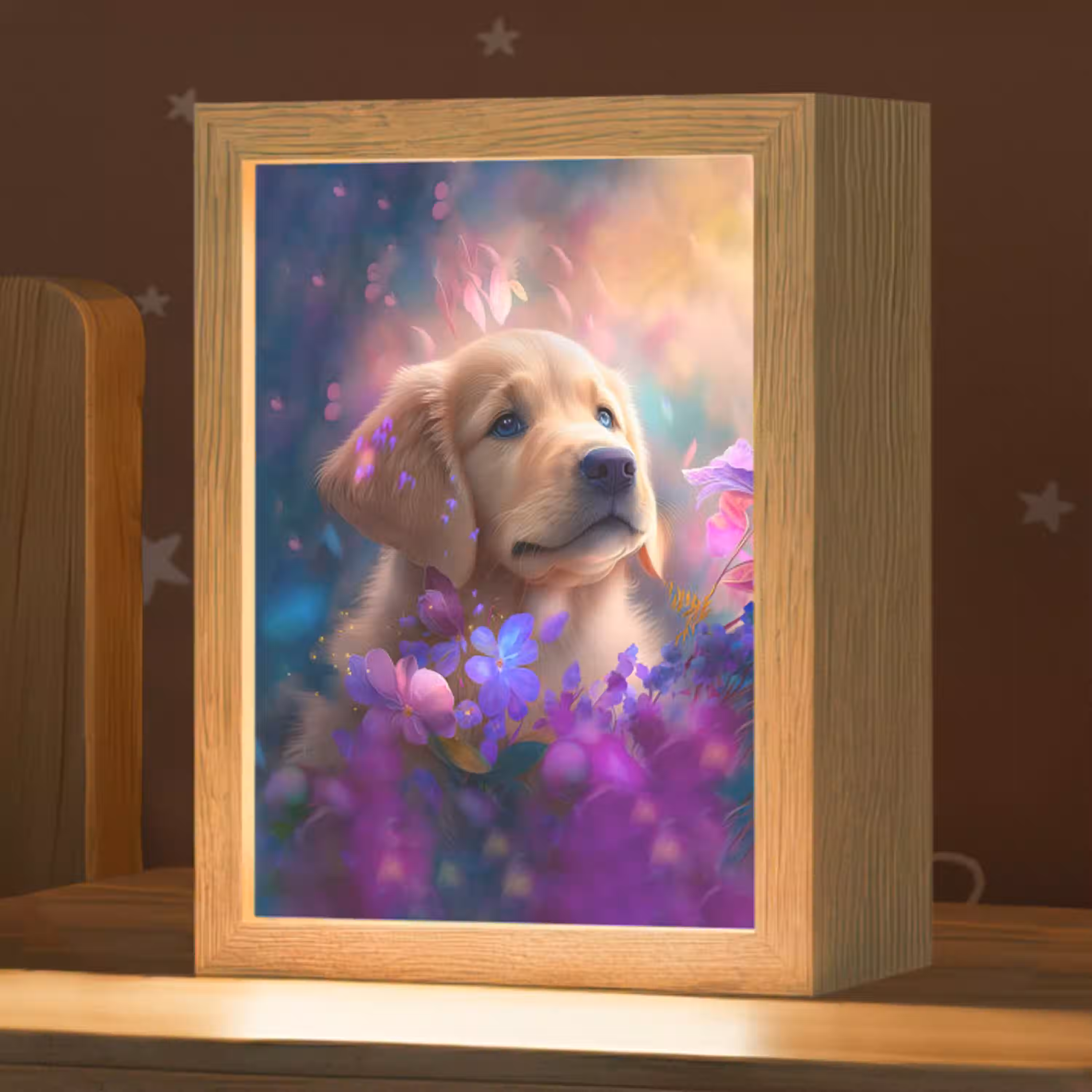 Hond - Puppy - Zon - Bloemen - Golden retriever Light Box met kabel klein -zzz_3d_website