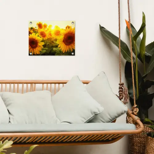 Zonnebloemen in het zonlicht tuinposter los doek klein -sfeer7