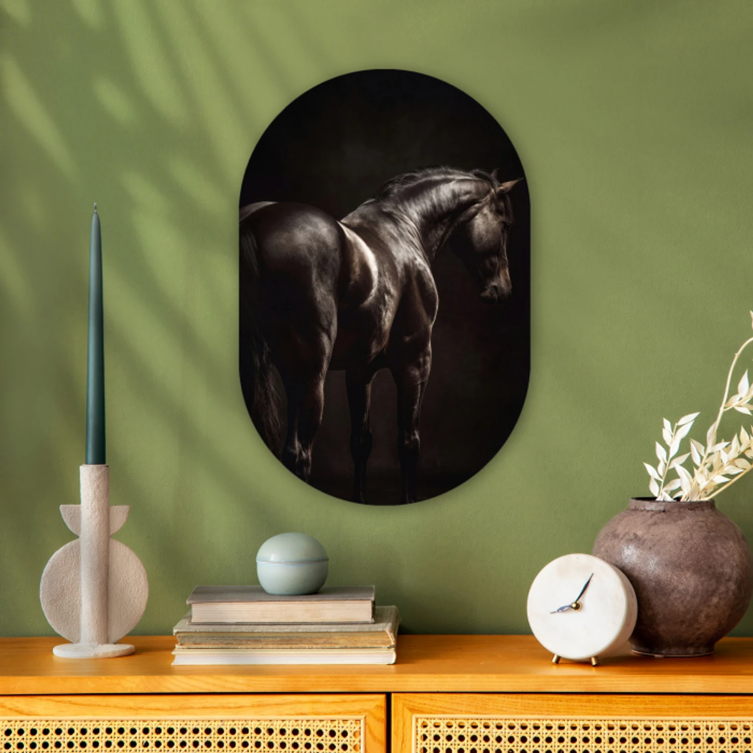 Krachtig - Paard - Donker Wandcirkel Ovaal Forex klein -sfeer2