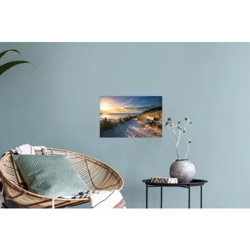 Zonsondergang - Strand - Duin - Gras - Bank Muursticker klein -plant
