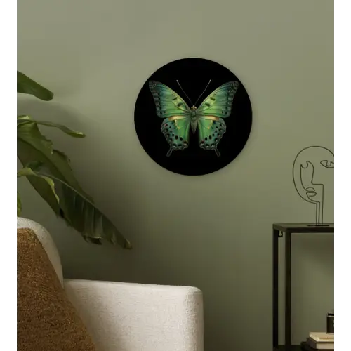 Vlinder - Groen - Diepte Wandcirkel kunststof plaat 5mm dik klein -sfeer3