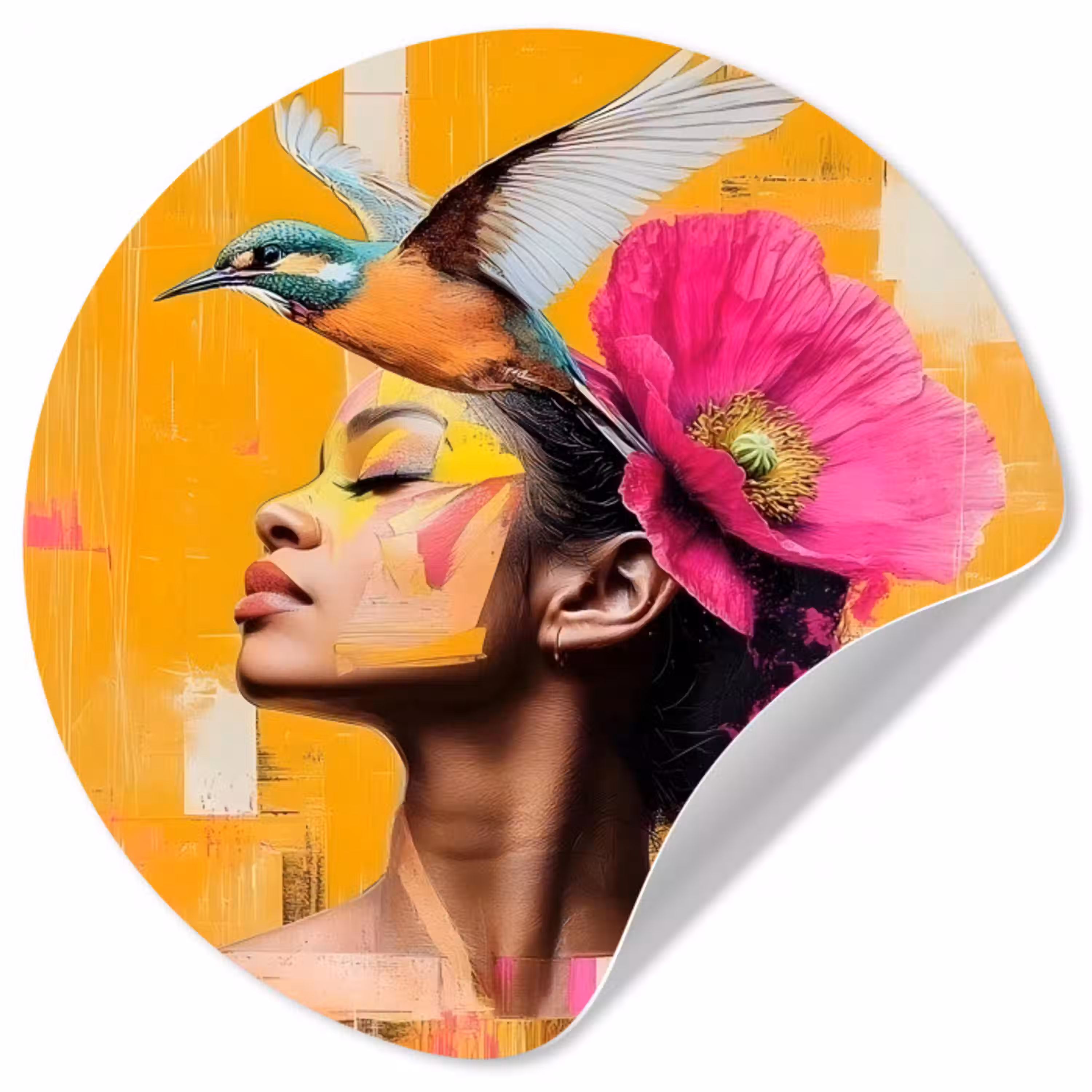 Vogel - Vrouw - Abstract - Bloem Wandcirkel behangsticker klein -3d