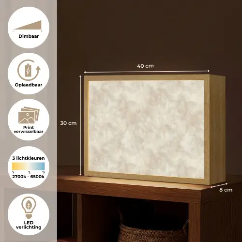 Beige - Reliëfstructuur - Natuursteen Light Box met batterij (Wandlamp) middel 907 -USP_websiteoverzichtNL