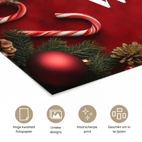 Kerst - Quote - Rood - Kerstballen poster papier klein -closeup_NL