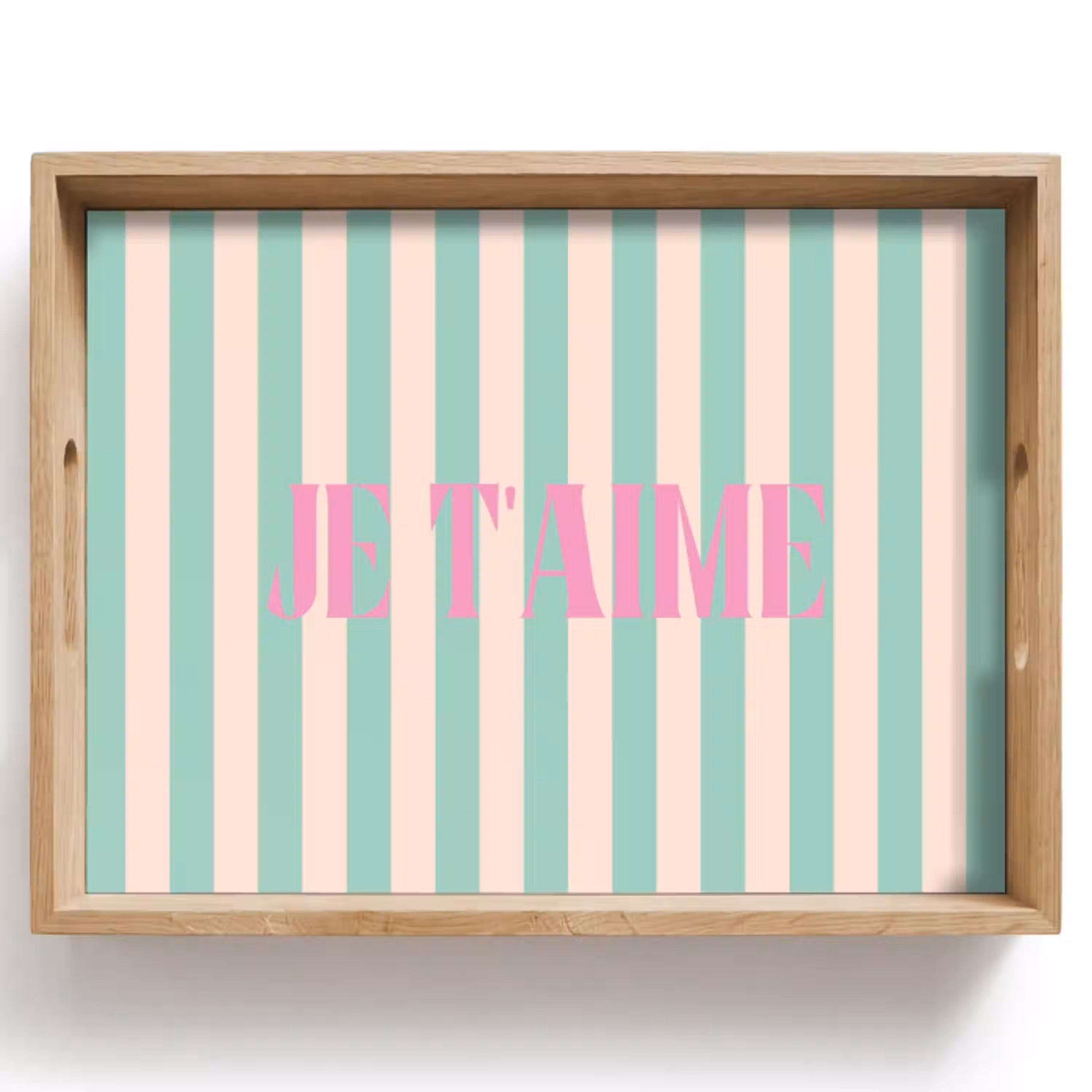 Roze - Groen - Strepen - Je t'aime Dienblad Rechthoek middel -z3d_shopping