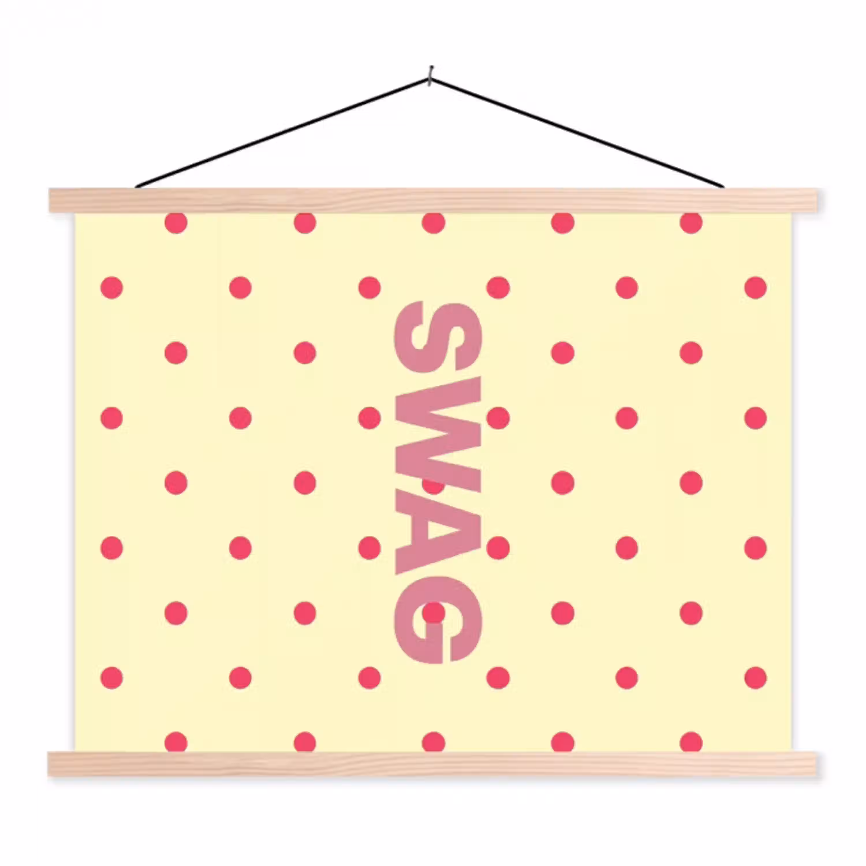 Swag - Roze - Stippen - Geel textielposter latten blank klein -3d