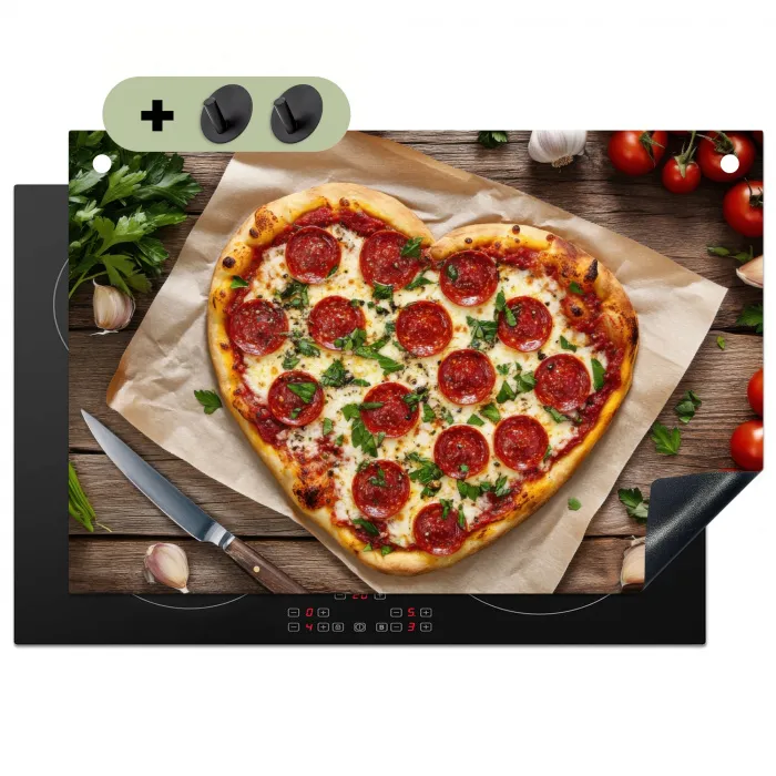 Pizza - Hart - Pepperoni - Tomaat Inductie beschemer met haakjes klein -3d