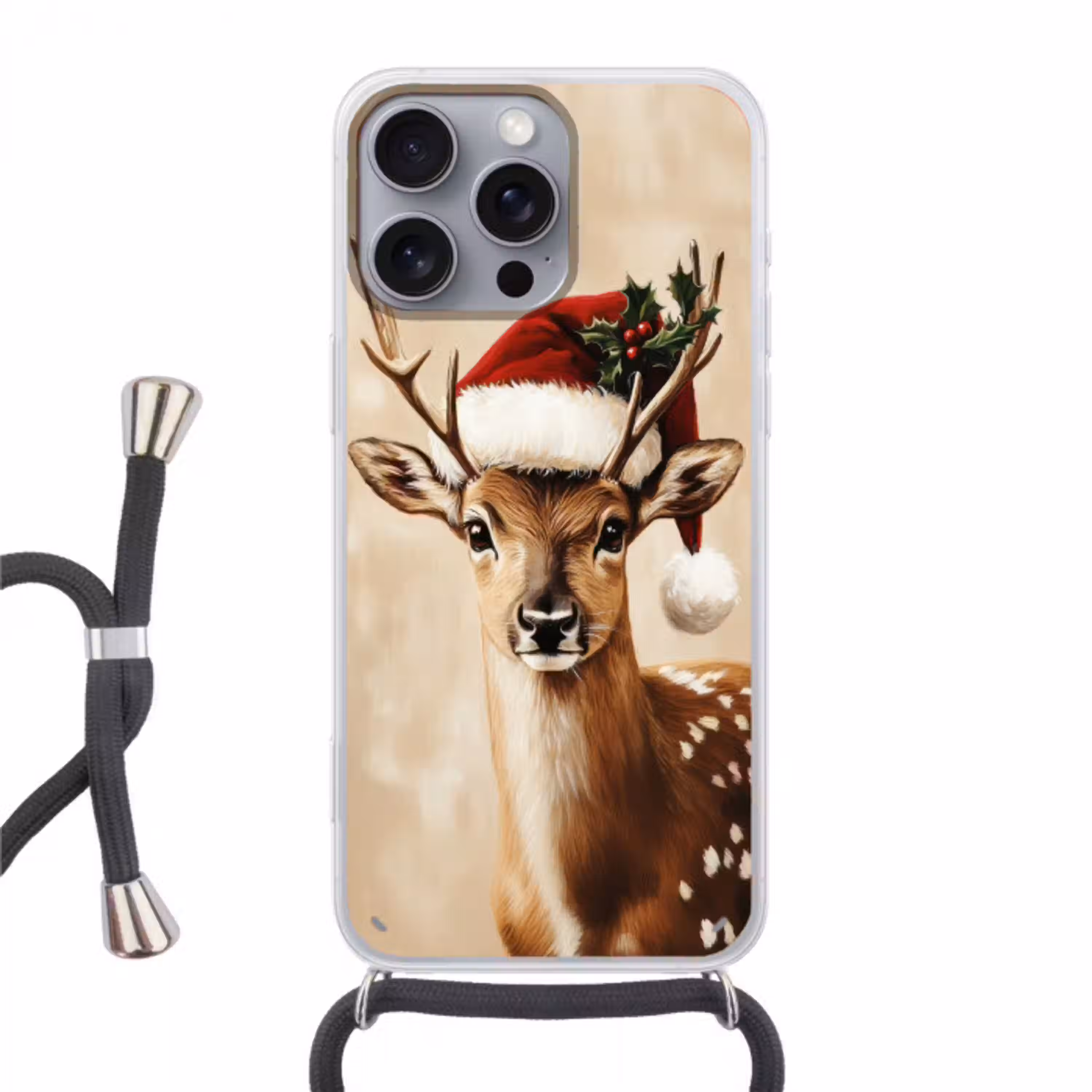 Kerst - Hert - Gewei - Rood Hoesje iPhone 16 Pro Max met koord klein -3d