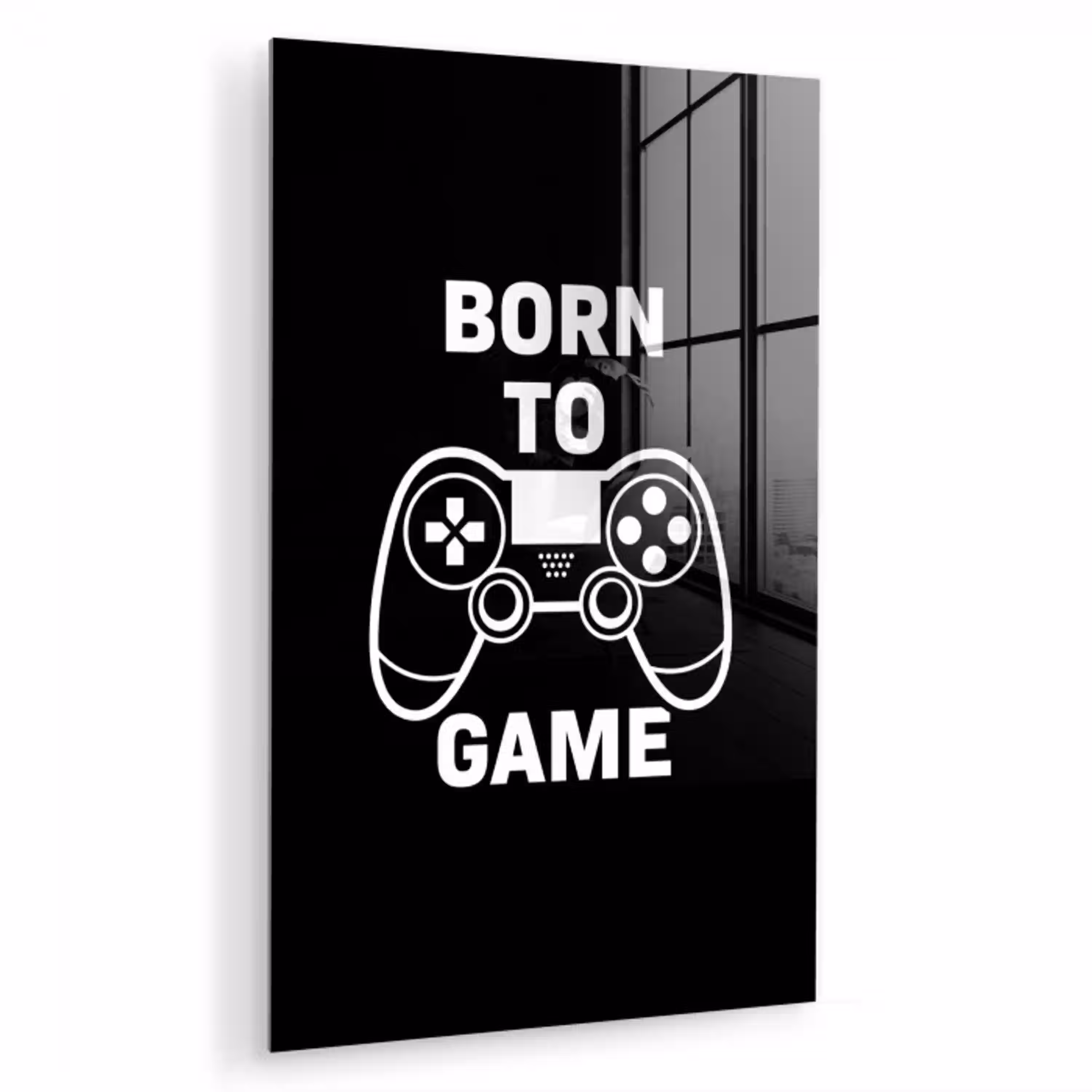 Gamen - Quotes - Controller - Born to game - Zwart - Wit plexiglas 5mm klein -zzzproduct_nieuw